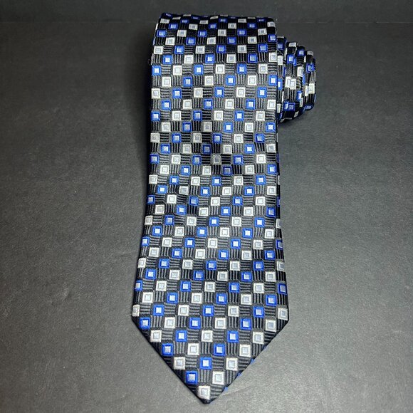 Alexander Julian Colours Blue Black & Silver Geometric Square Neck Tie 59" - Picture 2 of 6